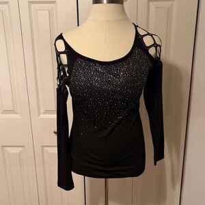 MISSLOOK Black Cold Shoulder Blouse with Embellishments